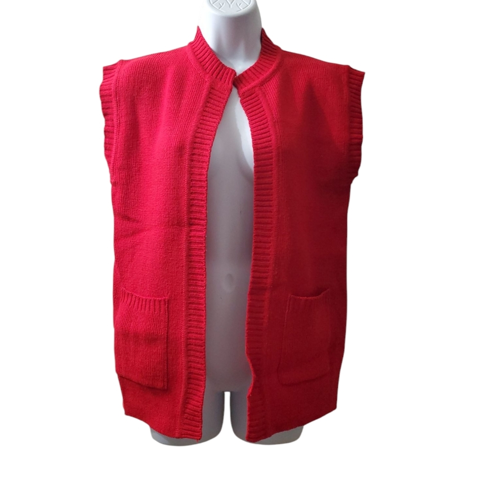 Unisex Vintage 1980s Millay Red Knit acrylic Short sleeve Open Front Cardigan